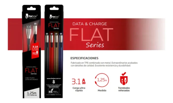 Cable Usb Flat Mallado Y Reforzado Foxbox TIPO A / TIPO C