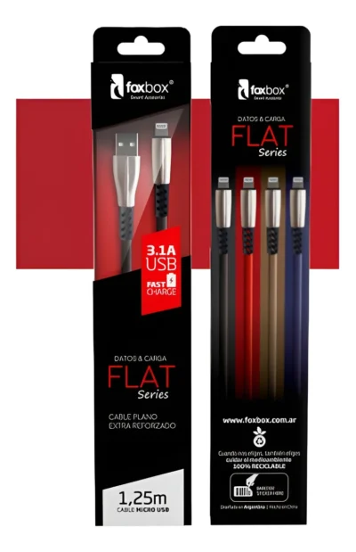 D_NQ_NP_2X_975042-MLA95198252062_102025-F Cable Usb Flat Mallado Y Reforzado Foxbox TIPO A / TIPO C